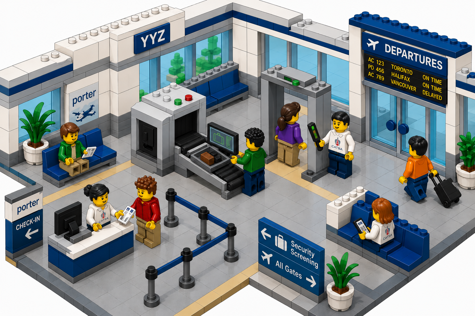 YTZ airport screening checkpoint illustration